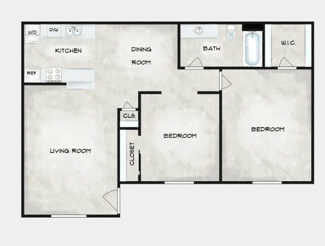 Two Bedroom/One Bath 203 floor plan